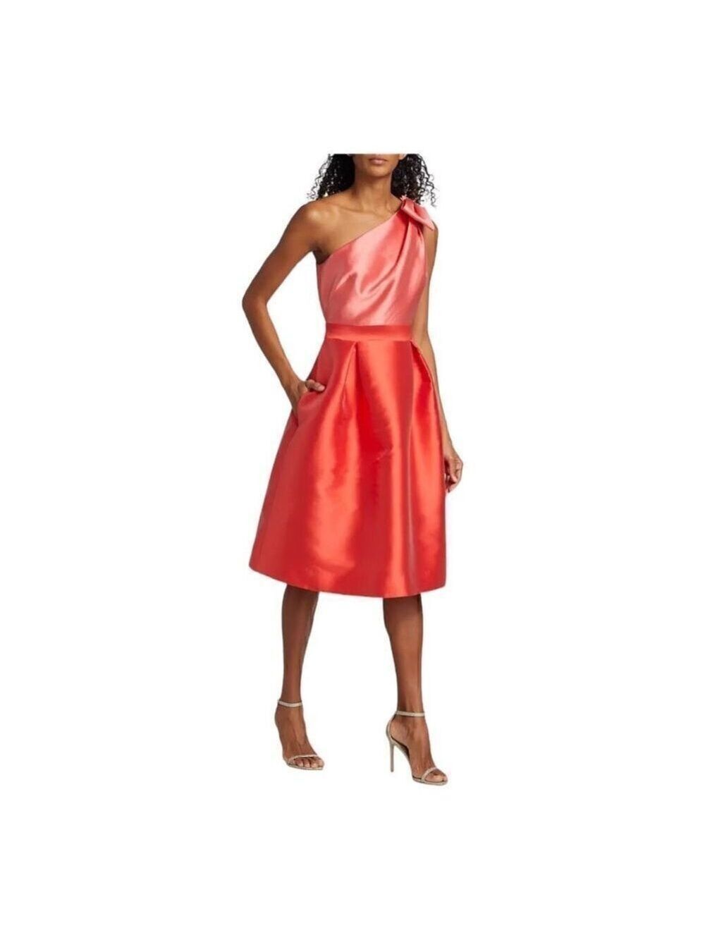 Teri Jon One Shoulder Colorblocked Satin Cocktail Dress Size 6